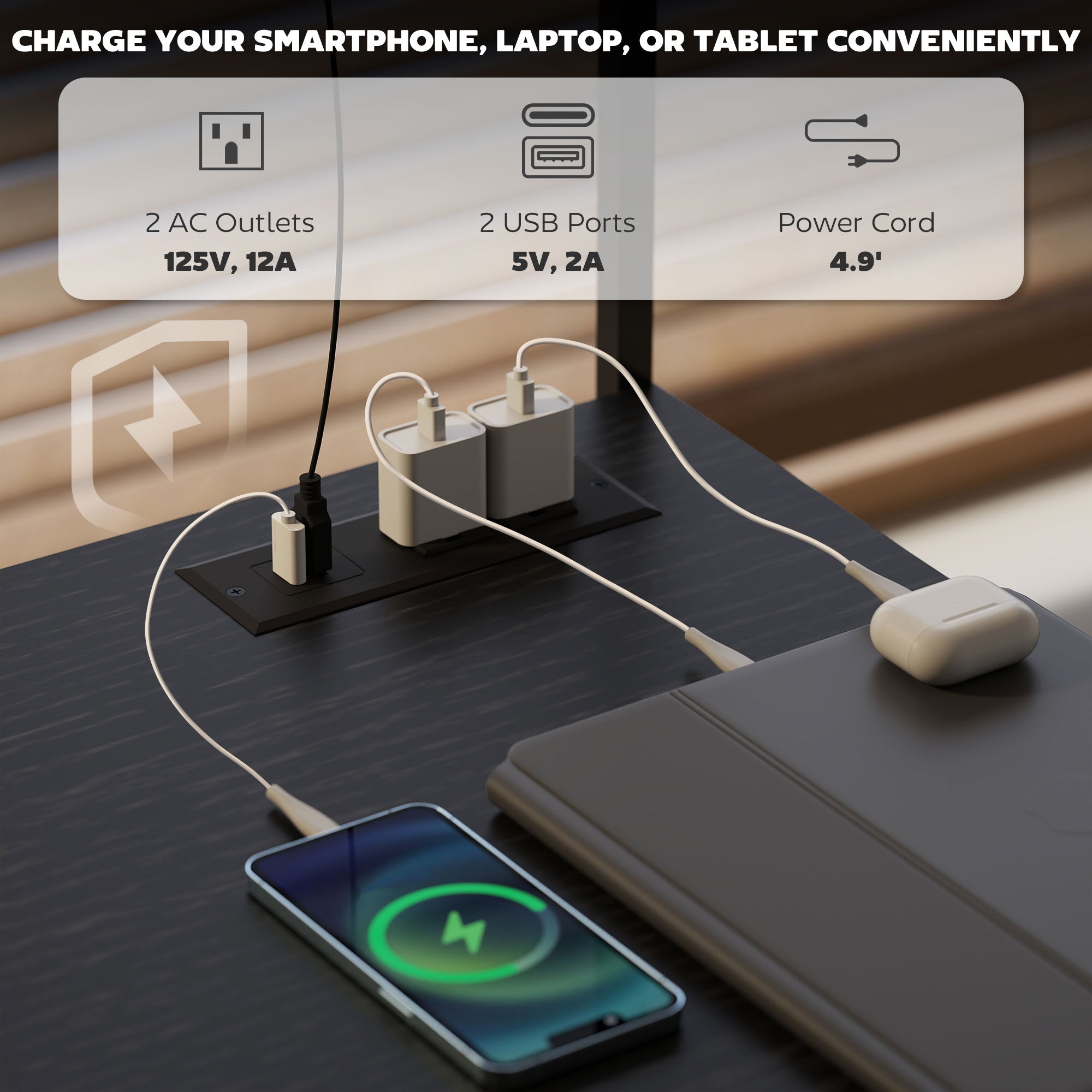 61.6" L Shaped Gaming Desk with Power Outlets & LED Lights, Computer Desk with Monitor Stand and CPU Shelf, Black