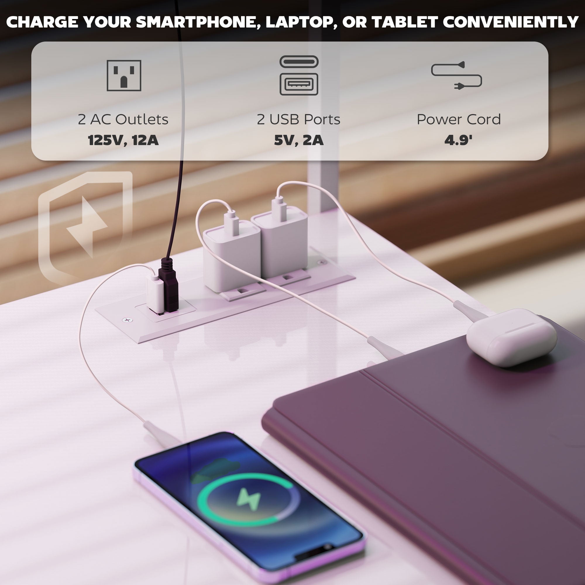 61.6" L Shaped Gaming Desk with Power Outlets & LED Lights, Computer Desk with Monitor Stand and CPU Shelf, White
